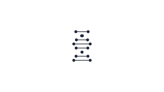 Minimalist dna helix structure rotates in this clean graphic animation video featuring dark blue dots and connecting thin lines