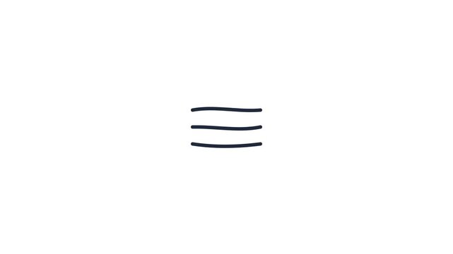 Minimalist hamburger menu icon featuring three clean horizontal lines in a simple hand drawn style for digital interface animation video