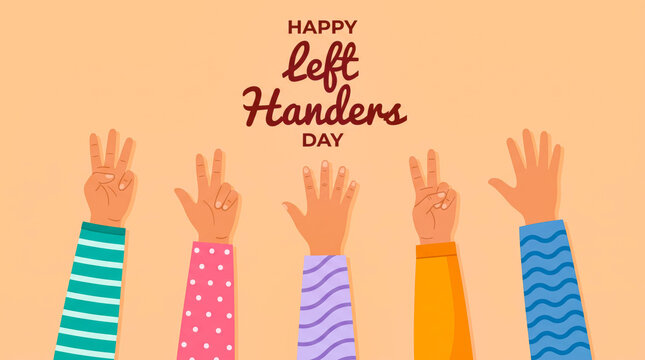 Happy left handers day illustration with raised hands in colorful pants