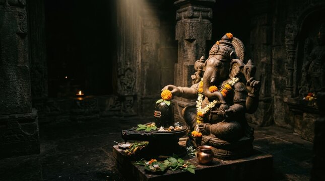 Ganesha Temple Prayer Scene