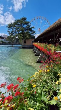 Historic bridge on the Aare river in Thun