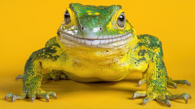 Smiling Frog on Yellow Background.