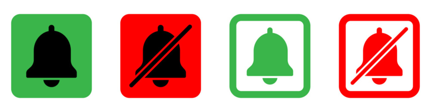 Notification bell icons featuring notification, bell, alert, mute and sound symbols for mobile apps, websites and user interfaces.
