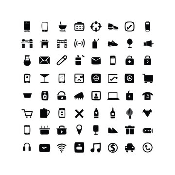Flat set of modern black icons on white background