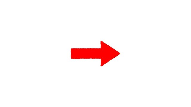 Red hand drawn bouncing arrow pointing right white background, bright sketch call to action loop