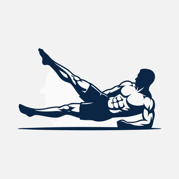 Muscular athlete performing v-ups abdominal core exercise vector illustration with v ups exercise silhouette bodybuilding training muscular activity strength physical technique lifestyle