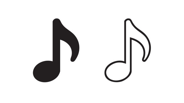 black vector silhouette with line art pair icon of musical eighth note