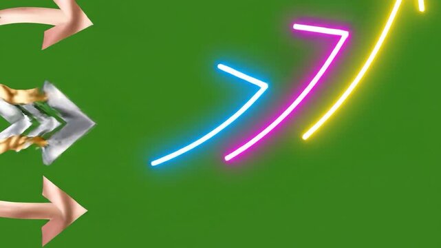 White arrows and one broken stone arrow point right on green background