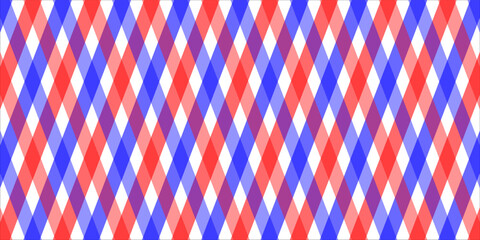 Fototapeta premium Seamless argyle plaid pattern. Diamond check print in blue, red and white.