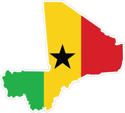 Map of mali with national flag filling silhouette isolated on white background silhouette national