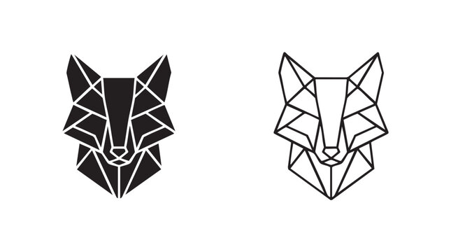 geometric fox head silhouette with line art pair icon in black vector design black vector black vector silhouette with line art pair icon