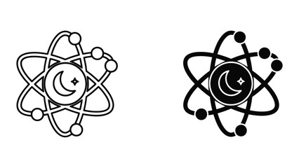 Minimalist Atom Icon Set Featuring a Crescent Moon Symbol in a Clean Line Art and Solid Style © MXSGRAPHICS