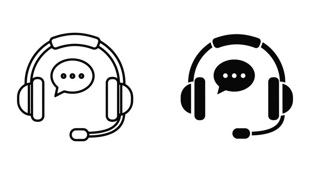 Customer Support Headset Icons with Speech Bubble Vector Illustration in Minimalist Style