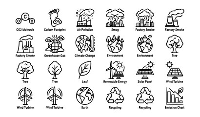 Fototapeta premium CO2 Carbon Emission Environment Line Icon Set Black Vector Editable B2B SaaS Dashboard UI App Business