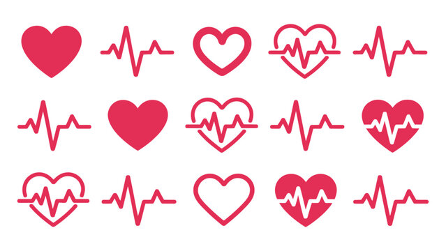 Collection of heart shape and ekg pulse line vector icons for medical with clean white background