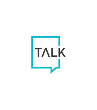 Modern abstract logo design for the word TALK inside a speech bubble.
