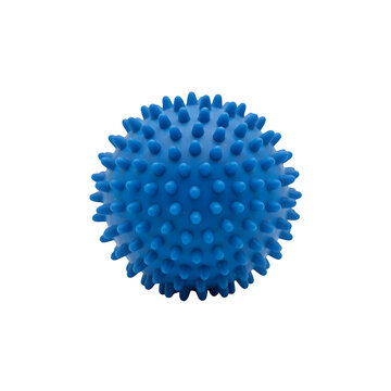 Blue spiky massage ball for physical therapy and muscle relief isolated on transparent background