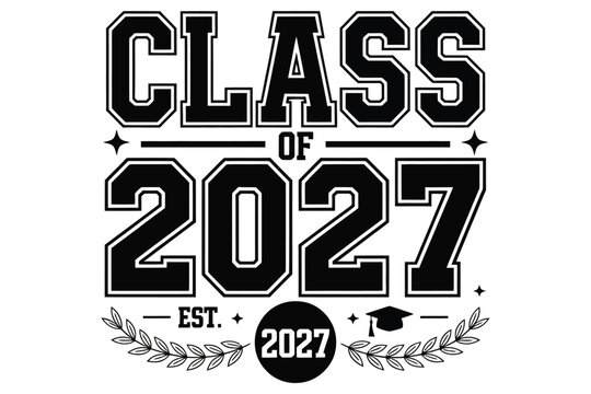 Class of 2027 graduation design with vintage collegiate typography