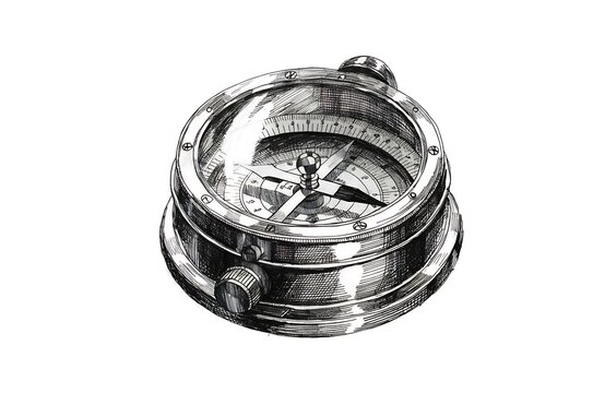Antique brass pocket compass with detailed dial and handle
