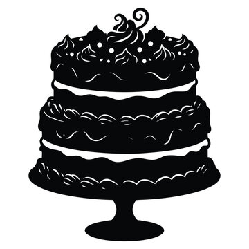 Elegant tiered celebration cake silhouette graphic on a plain white background isolated view