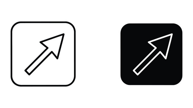 Diagonal Arrow Icon Set Featuring Rounded Square Buttons in Minimalist Black and White Style