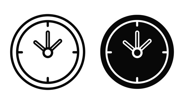 Minimalist Clock Icon Set Featuring Outline and Solid Vector Designs for Time Management Concepts