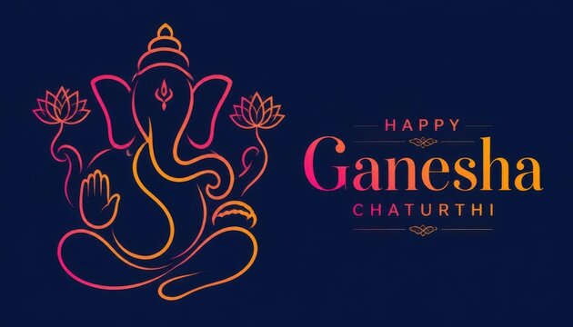 Neon Ganesha Line Art
