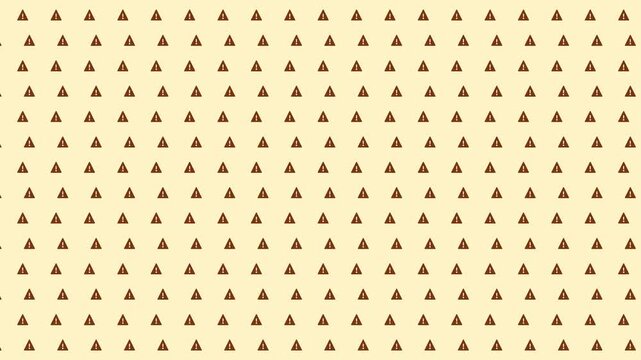 Warning sign pattern creates a repetitive grid animation in this digital motion clip featuring simple brown icons on cream