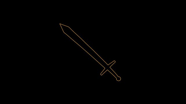 Glowing neon line Crossed medieval sword icon isolated on black background. Medieval weapon. 4K Video motion graphic animation.