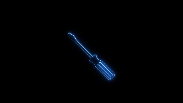 Neon screwdriver animation. Glowing Screwdriver repair tools motion. repair and maintenance symbol 4k video footage.