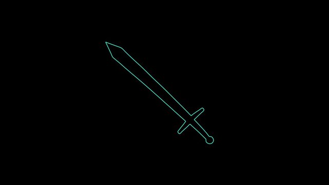 Glowing neon line Crossed medieval sword icon isolated on black background. Medieval weapon. 4K Video motion graphic animation.