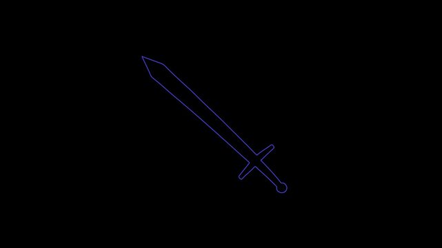 Glowing neon line Crossed medieval sword icon isolated on black background. Medieval weapon. 4K Video motion graphic animation.