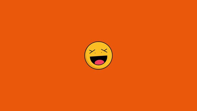 Laughing yellow emoji face expresses pure joy and excitement in this vibrant animated digital motion graphic video clip loop style