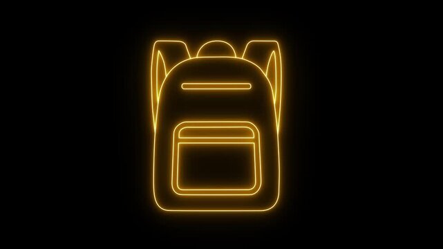 neon School backpack icon isolated on black background. school backpack bag icon animation. 4k motion video.