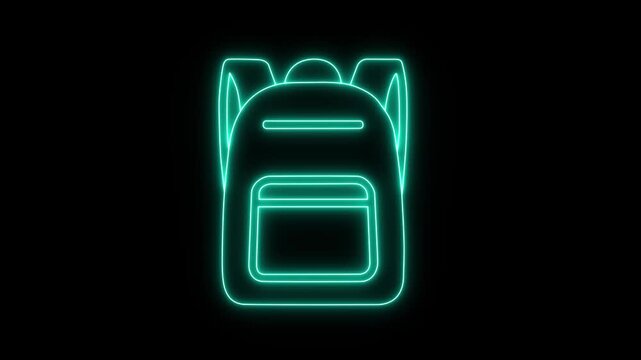 neon School backpack icon isolated on black background. school backpack bag icon animation. 4k motion video.