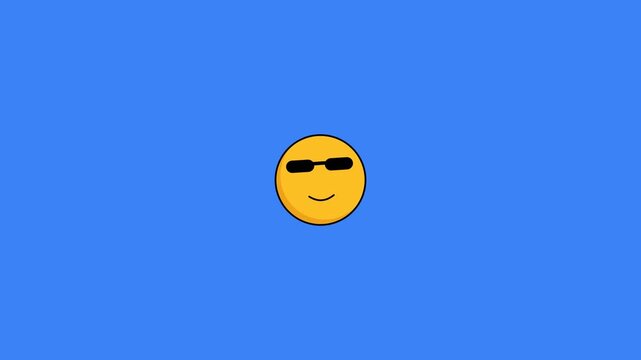 Cool yellow smiley face wearing dark sunglasses represents a playful digital motion animation clip for modern social media content usage