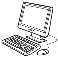 Fototapeta premium Desktop computer with keyboard and mouse line art illustration
