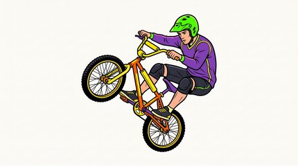 Obraz premium Bmx Rider Performing Dynamic Midair Stunt Wheelie Trick Cartoon Graphic Style Artwork