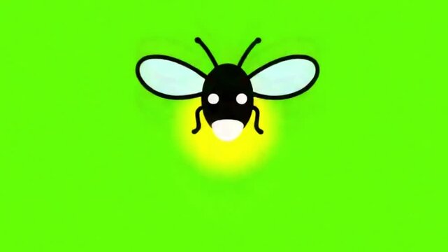 Vector Glowing Firefly Insect Flying and Blinking on Green Screen
