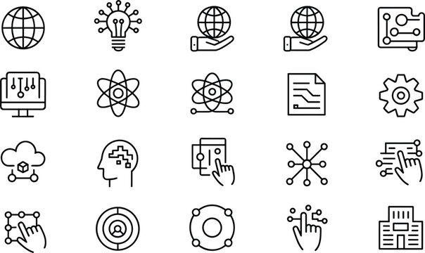 Global artificial intelligence and future technology thin line icons set for advanced deep learning cloud computing interface vector