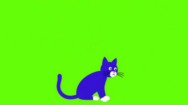 Vector Cat Stretching Animation Pop Up Icon on Green Screen Chroma Key
