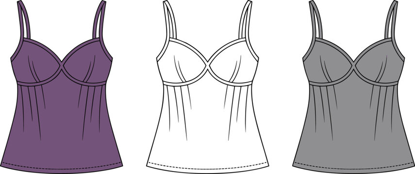 Women's spaghetti strap tank top fashion tech pack design variations