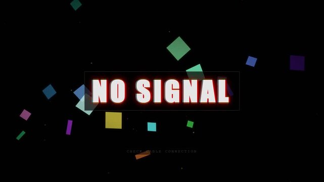 Severely corrupted television signal with colorful mosaic distortion and no signal overlay