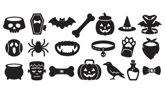 Textless Witchy Pet Supplies Silhouette Pack, Thick Black Halloween Animal Care Clipart Assets