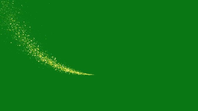 Golden celestial fairy dust flowing through a graceful U shaped ribbon with dazzling glitter particles and twinkling stars, premium magical animation isolated on green background in Ultra HD 4K