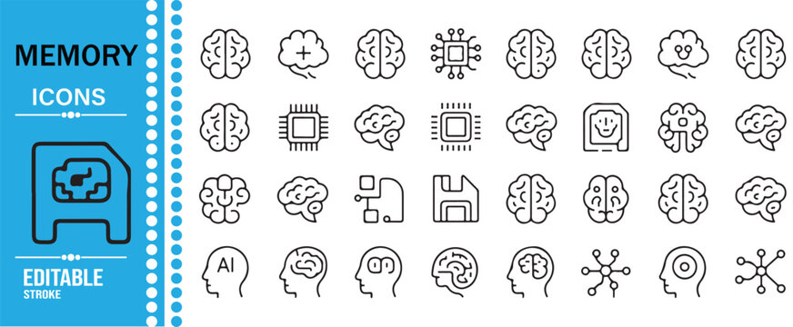 Human Mind Thinking and Cognition Line Icons Collection