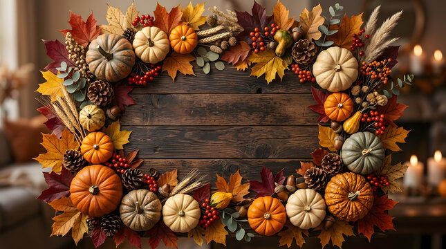 Festive thanksgiving background with pumpkins maple leaves and autumn decor for holiday celebrations and fall events