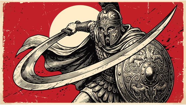 Thracian Falx Warrior Vintage Engraved Historical Battle Illustration