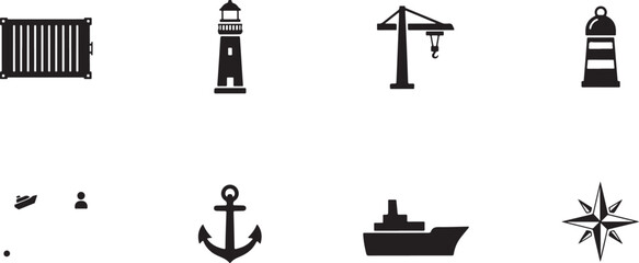 Naklejka premium Assortment of black silhouette depicting maritime, industrial, and navigation symbols
