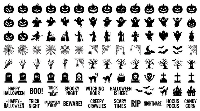 Comprehensive collection of halloween vector silhouettes and festive holiday
